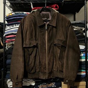Men's Brown Suede Bomber Jacket - Zip Front